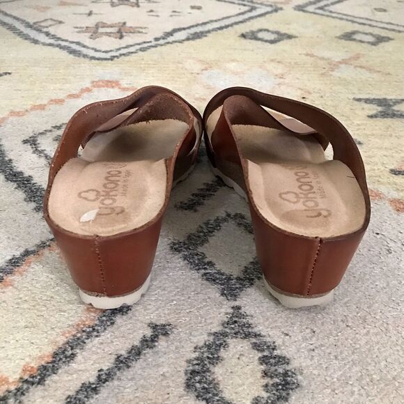 Yokono Brown Genuine Leather Open Toe Wedge Slide On Platform Sandals - 7 1/2 - Picture 4 of 6